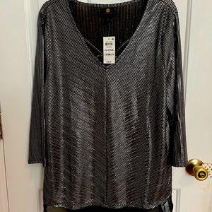 JM collection dress blouse. 3/4 sleeve Metallic silver/chrome color.